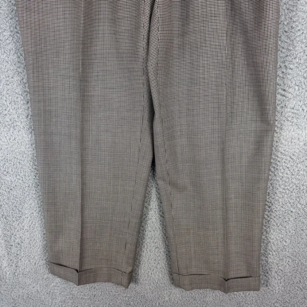 Lauren Ralph Lauren‎ Dress Pants Mens 40x30 Brown Check Wool Pleated Cuffed Work